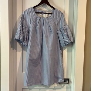 Crosby by Mollie Burch blue and white stripped dress with balloon sleeves-size M